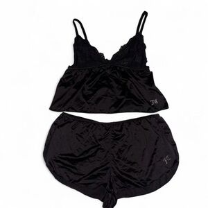 Juicy Couture Black Satin & Lace Camisole and Shorts Set - Slits in Short